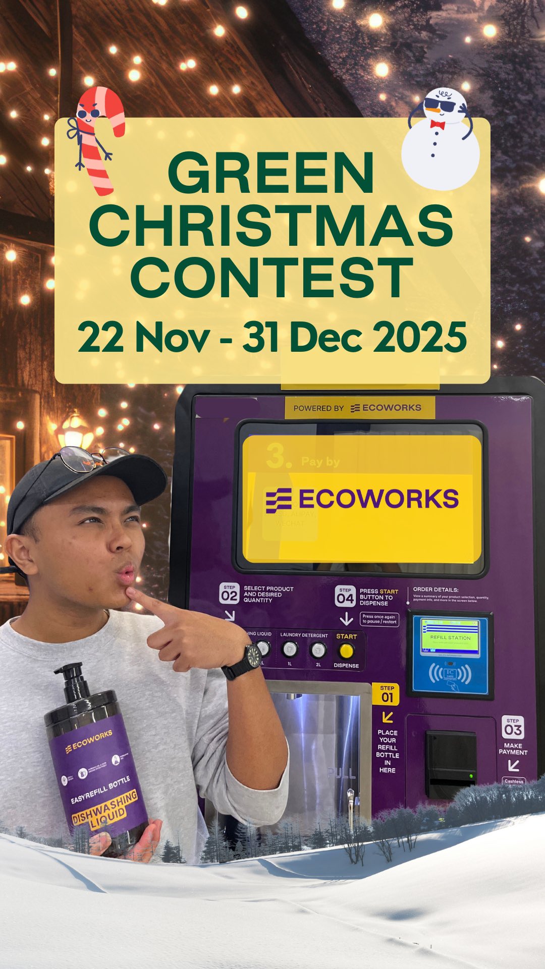 [WIN A YEAR’S SUPPLY OF DETERGENT OR DISHWASHING LIQUID]

The Ecoworks Green Christmas Contest is now LIVE! 🎄
Simply take a photo of yourself refilling at either Blk 541 Woodlands Drive 16 or Blk 643 Senja Close and follow the respective submission instructions! (Screenshot from reel or look out for our next posts.)
Good luck! 
@our_admiralty @zhenghuawherewebelong 

#Refillnotlandfill #ecolaundrydetergent #ecoworks #ecodishwashingliquid #GreenChristmasContest #zhenghuarn #admiralty #contestsg #giveaway