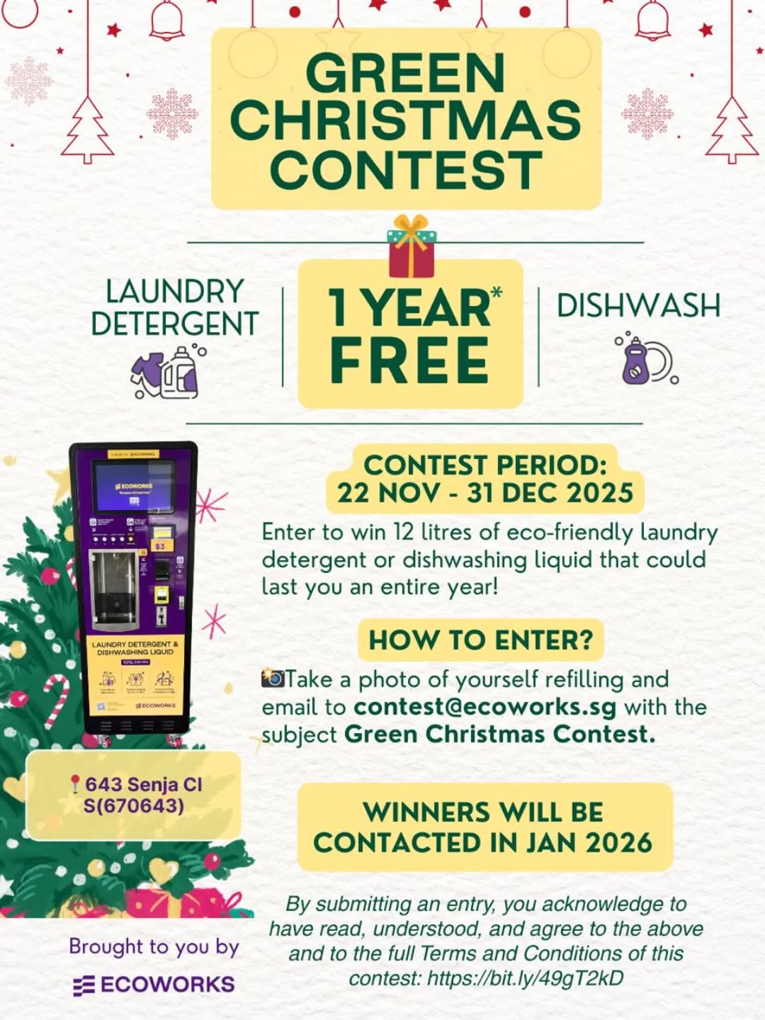 [WIN A YEAR'S SUPPLY OF DETERGENT OR DISHWASHING LIQUID] 

🎄Contest period: 22 Nov - 31 Dec

Simply take a photo of yourself refilling at either Blk 541 Woodlands Drive 16 or Blk 643 Senja Close and follow the respective submission instructions.
Good luck! 

@zhenghuawherewebelong

#Refillnotlandfill #ecolaundrydetergent #ecoworks #ecodishwashingliquid #GreenChristmasContest #zhenghuarn #admiralty #contestsg #giveaway"