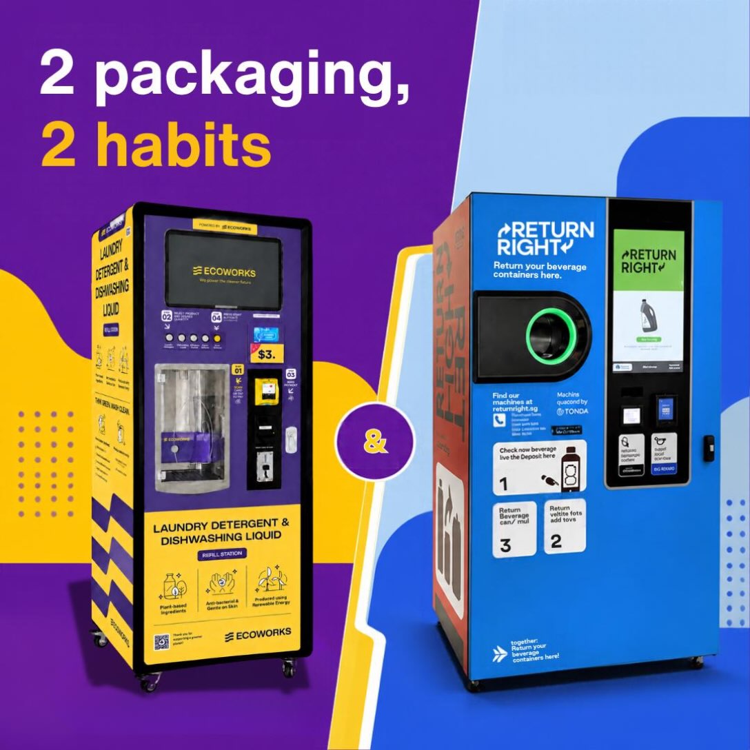 Already returning your bottles at Return Right Reverse Vending Machines? 

Here’s the other half of the habit: refilling the ones you keep.

Most homes have two kinds of packaging. The drinks bottle you hand back. And the cleaning bottle that just sits there, getting replaced when it runs out.

The first one, you’ve got the habit for already. The second one works the same way. Bring the empty container to an Ecoworks refill station, select a product, and dispense the amount you need. 

Same habit, but one step earlier. While participating in the Beverage Container Return Scheme, remember to Bring Container, Refill & Save with Ecoworks! 💚

#BCRS #SaveSemakau @returnright.bcrs @nea_sg